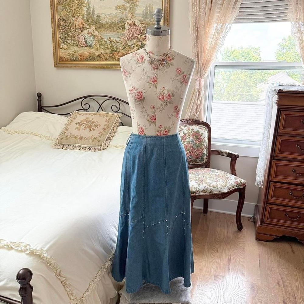 Boho‎ jean maxi skirt  80s vintage denim maxi skirt size medium